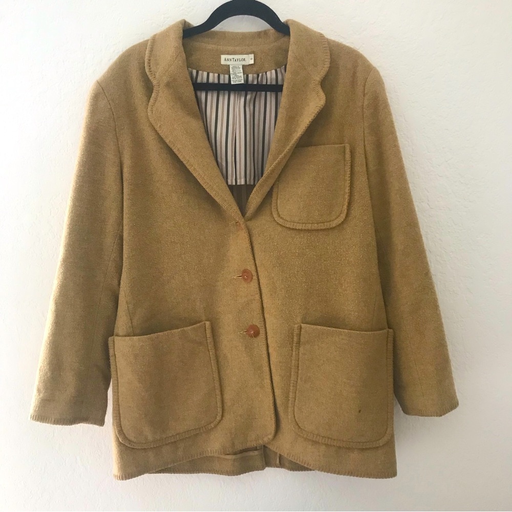 Vintage Ann Taylor Wool Jacket Blazer Peacoat Tan Colorful Speckle Womens Small